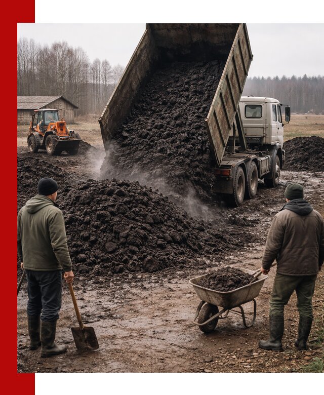 Доставка низинного торфа с разгрузкой и доставкой в Новошахтинске