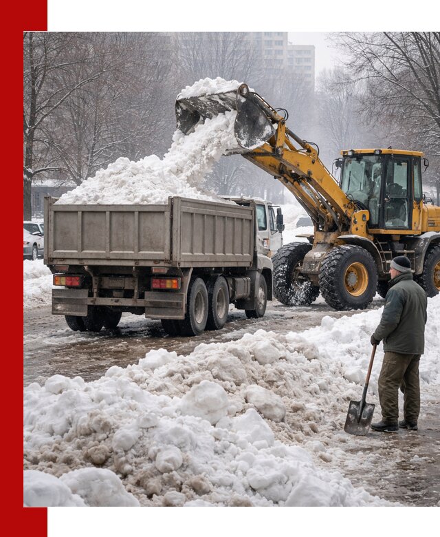 Вывоз снега грузовой техникой в Новошахтинске оперативно и чисто
